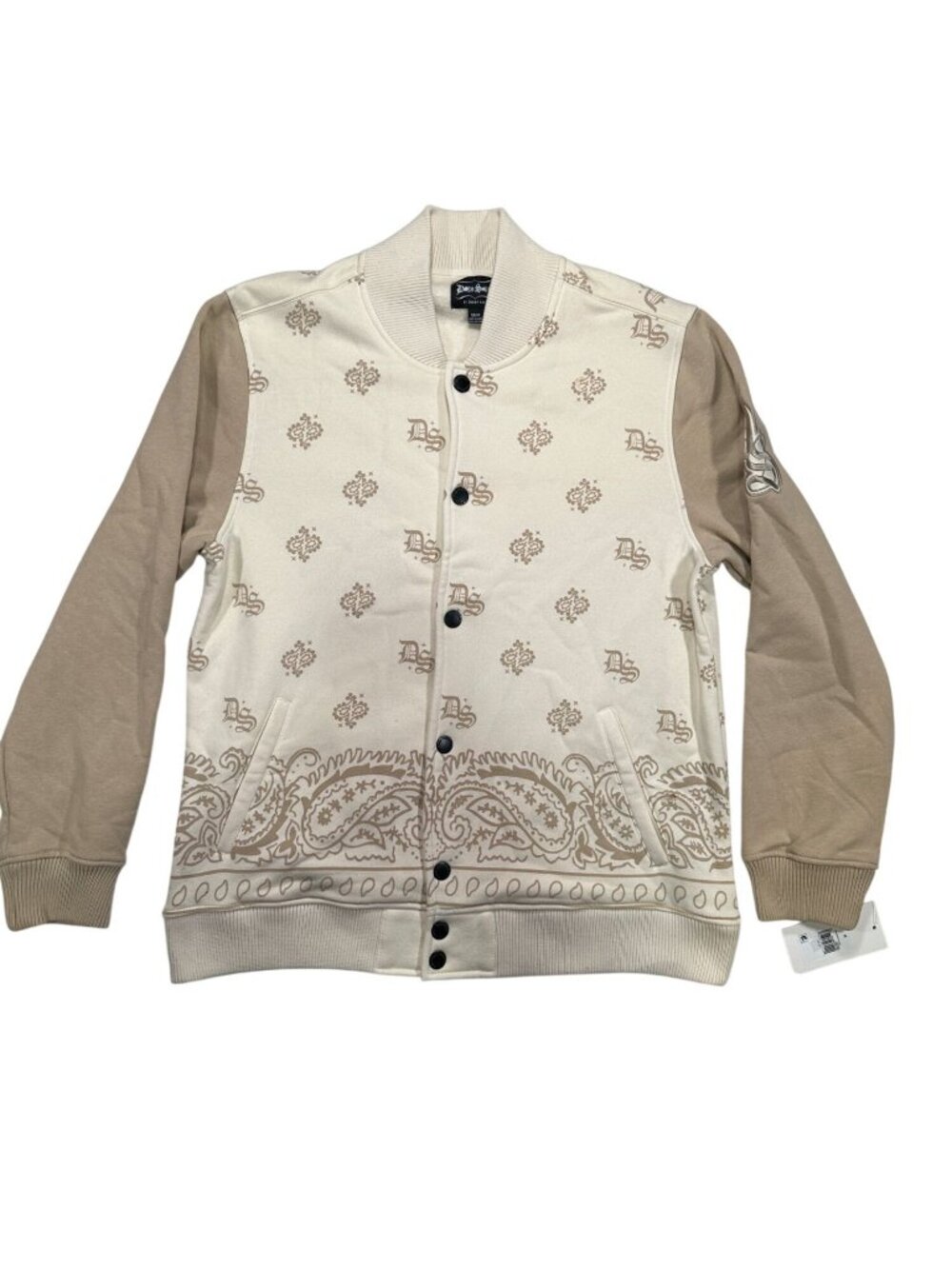 Doggy Style Supply Varsity Jacket Snoop Dogg Mens Medium Beige Brown Paisley